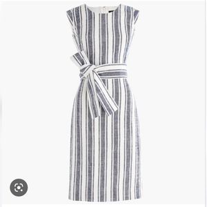 J. Crew navy belted linen striped shift dress